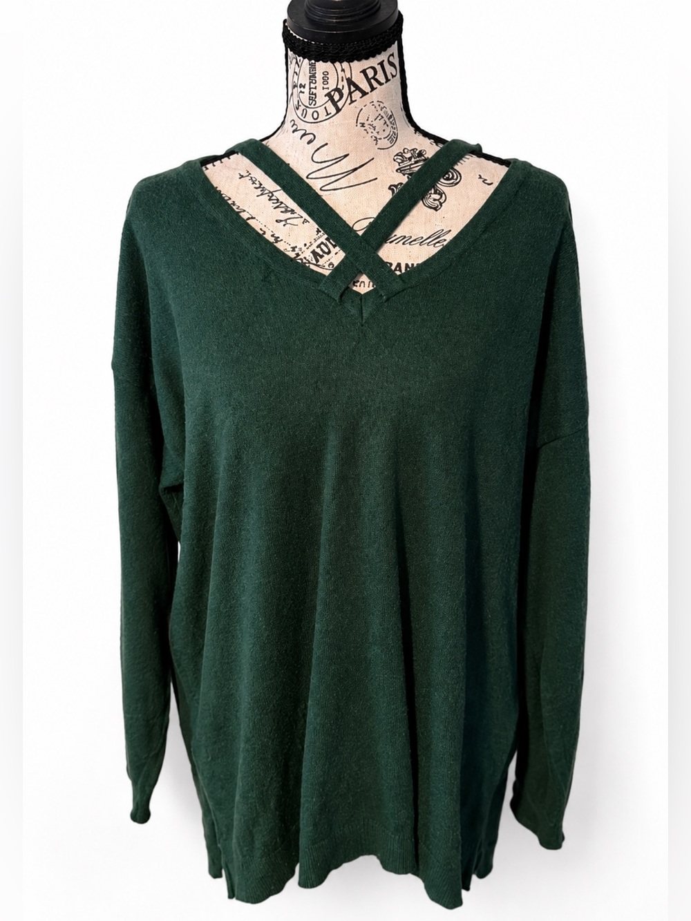 Umgee Forest Green Crisscross Neck Sweater Size Medium